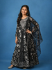 Black Floral Printed Kids Cotton Gown with Embroidered Yoke