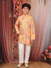 Peach Floral Motif Printed Kids Cotton Kurta Set