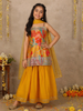 Mustard Yellow Flora Printed Design Georgette Kids Sharara Suit with Dupatta