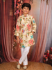 Beige Floral Printed Cotton Kids Kurta Set