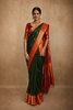 Deep Bottle Green Peacock Butta Zari Woven Design Pure Kanchipuram Silk Saree with Contrast Varisai Pattu Border