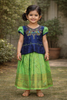 Green with Navy Blue Silk Pattu Pavadai Adorned with Embroidery and Zariwork