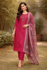 Dark Pink Straight Cut Salwar Suit for Girls Adorned with Embroidery Flower and Leaf Design with Dupatta