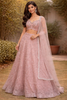 Dusty Rose Pink Floral And Sequins Embroidered Net Lehenga for Bridesmaids