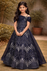 Navy Blue Leaf Sequins Design Party Wear Gown For Girls