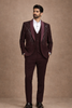 Dark Red Coat Suit Set with Embroidery Designs