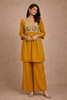 Mustard Yellow Embroidered Cotton Palazzo Suit