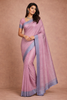 Pink Semi Banarasi Saree with Floral Designs on the body