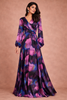 Multicolor Floral Print Satin Partywear Gown