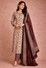 Beige Grey Floral Designed Semi Silk Salwar Suit