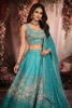 Turquoise Blue Floral Thread and Beads Embroidered Design Silk Lehenga with Dupatta