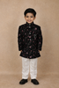 Black Floral Embroidered Kids Velvet Sherwani Set