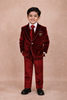 Maroon Solid Velvet Kids Suit Set with Shirt and Tie