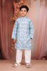 Sky Blue Abstract Woven Design Cotton Kids Kurta Set