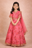 Peach Pink Floral Woven Design Tissue Silk Kids Lehenga with Dupatta