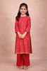 Red Bandhani Printed Cotton Kids Salwar Suit with Dupatta