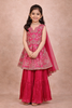 Queen Pink Floral Sequins and Thread Embroidered Design Silk Kids Sharara Suit with Dupatta