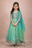 Light Blue Floral Sequins Embroidered Silk Kids Lehenga With Dupatta