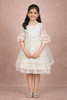 Ivory Net Kids Frock Adorned with Floral Laces and Beads
