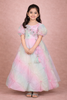 MultiColor 3D Floral Embellishments Organza Kids Lehenga