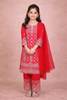 Red Kids Salwar Suit Embellished with Sequins and Stones Floral Design with Dupatta