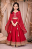 Hot Pink Embellished Design Crepe Kids Lehenga with Striped Dupatta