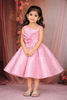 Pink Floral Jacquard Design Net Party Wear Kids Frock
