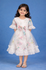 White Floral Design Net Kids Frock