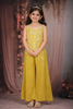 Mustard Yellow Sequins Embroidered Design Georgette Kids Palazzo Suit