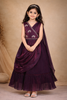 Deep Wine Floral Sequins and Beads Embroidered Design Satin Kids Gown with Attached Dupatta