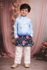 Sky Blue Ombre Floral Printed Kids Kurta Set