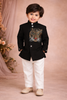 Black Stone Worked Indo-Western Kids Viscose Sherwani