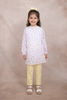 White Kids Salwar Suit Adorned With Floral Design With Yellow Pant