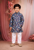 Navy Blue Floral Printed Cotton Kids Kurta Set
