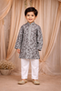 Grey Abstract Woven Design Cotton Kids Kurta Set