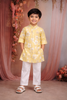 Yellow Floral Woven Design Cotton Kids Kurta Set