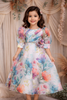 Off White Floral Design Kids Satin Gown