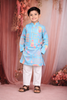 Sky Blue Floral Motif Printed Kids Cotton Kurta Set