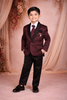 Wine Black Floral Design Kids Party Wear Linen Suit Set
