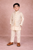 Cream Embroidered Silk Kids Sherwani Set
