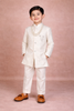 Ivory Floral Embroidered Kids Georgette Sherwani Set