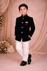 Black Velvet Kids Indo-Western Sherwani With White Pants