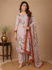 Light Brown Georgette Straight Cut Salwar Suit Adorned with Floral Prints and Mirrorwork, Paired with Dupatta