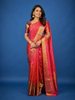 Red And Pink Dual-Tone Floral Stripes Woven Pure Kanchipuram Bridal Silk Saree