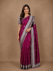 Magenta Pink Striped Design Pure Kanchipuram Silk Saree with Zari Border