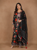 Black Cotton Sharara Salwar Suit for Girls Adorned with Floral Embroidery and Printed Designs Paired with Dupatta