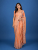 Peach Floral Design Satin Saree
