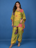Light Green Floral Printed Synthetic Kaftan Palazzo Suit