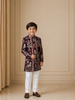 Wine Embroidery Worked Cotton Sherwani and Pant Set