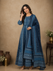 Dark Blue Abstract Designed Cotton Anarkali Salwar Suit